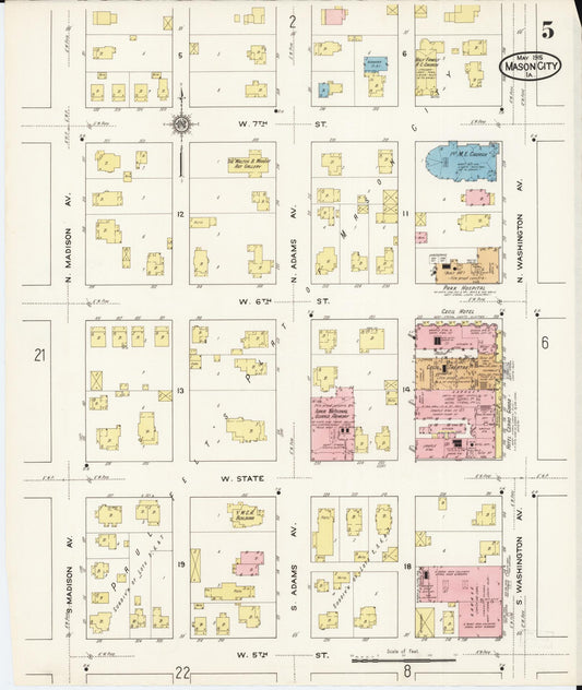 Sanborn Fire Insurance Map from Mason City, Cerro Gordo County, Iowa (1915), Sheet #0005 - Historic Sanborn Fire Insurance Map Print, vintage old map wall art