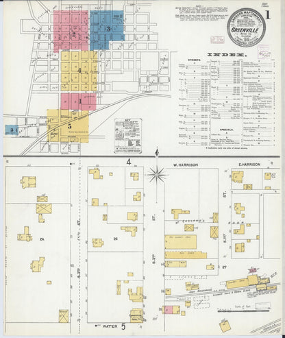 Sanborn Fire Insurance Map from Greenville, Bond County, Illinois (1906), Sheet #0001 - Historic Sanborn Fire Insurance Map Print, vintage old map wall art, antique decor, genealogy gift, Illinois Illinois map