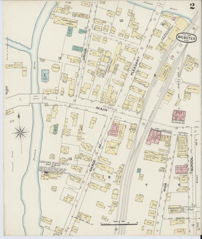 Sanborn Fire Insurance Map from Webster, Worcester County, Massachusetts (1888), Sheet #0002 - Complete Map Set gallery image, historic Sanborn map, vintage wall art, Massachusetts Massachusetts