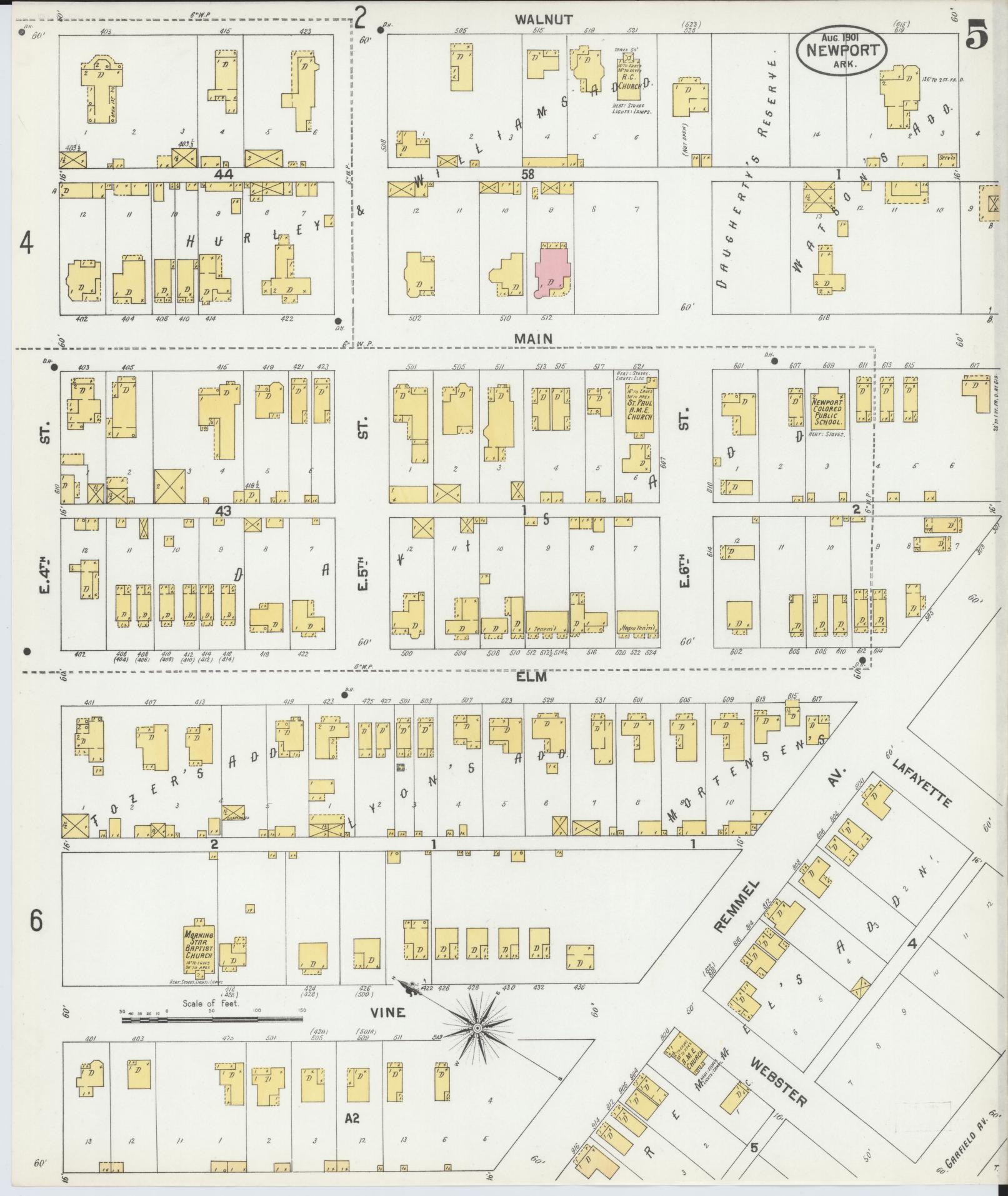 Sanborn Fire Insurance Map from Newport, Jackson County, Arkansas (1901), Sheet #0005 - Complete Map Set gallery image, historic Sanborn map, vintage wall art, Arkansas Arkansas