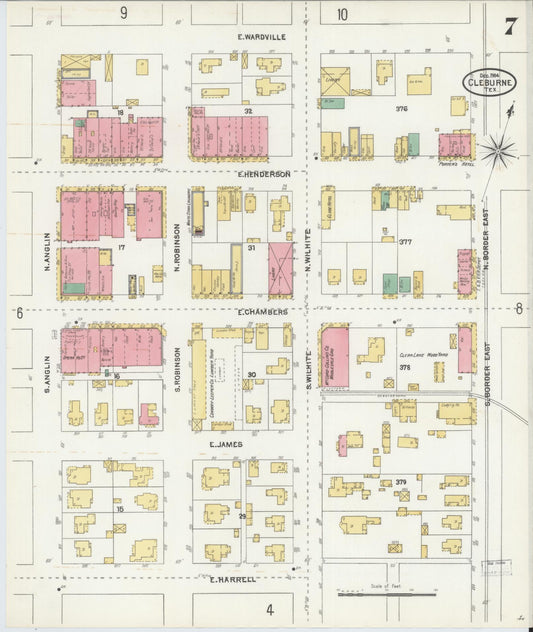Sanborn Fire Insurance Map from Cleburne, Johnson County, Texas (1904), Sheet #0007 - Historic Sanborn Fire Insurance Map Print, vintage old map wall art, antique decor, genealogy gift, Texas Texas map