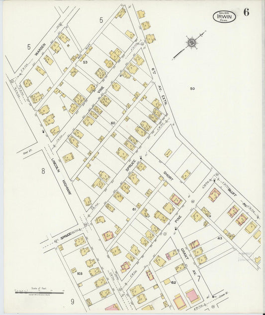 Sanborn Fire Insurance Map from Irwin, Westmoreland County, Pennsylvania (1919), Sheet #0006 - Historic Sanborn Fire Insurance Map Print, vintage old map wall art, antique decor, genealogy gift, Pennsylvania Pennsylvania map