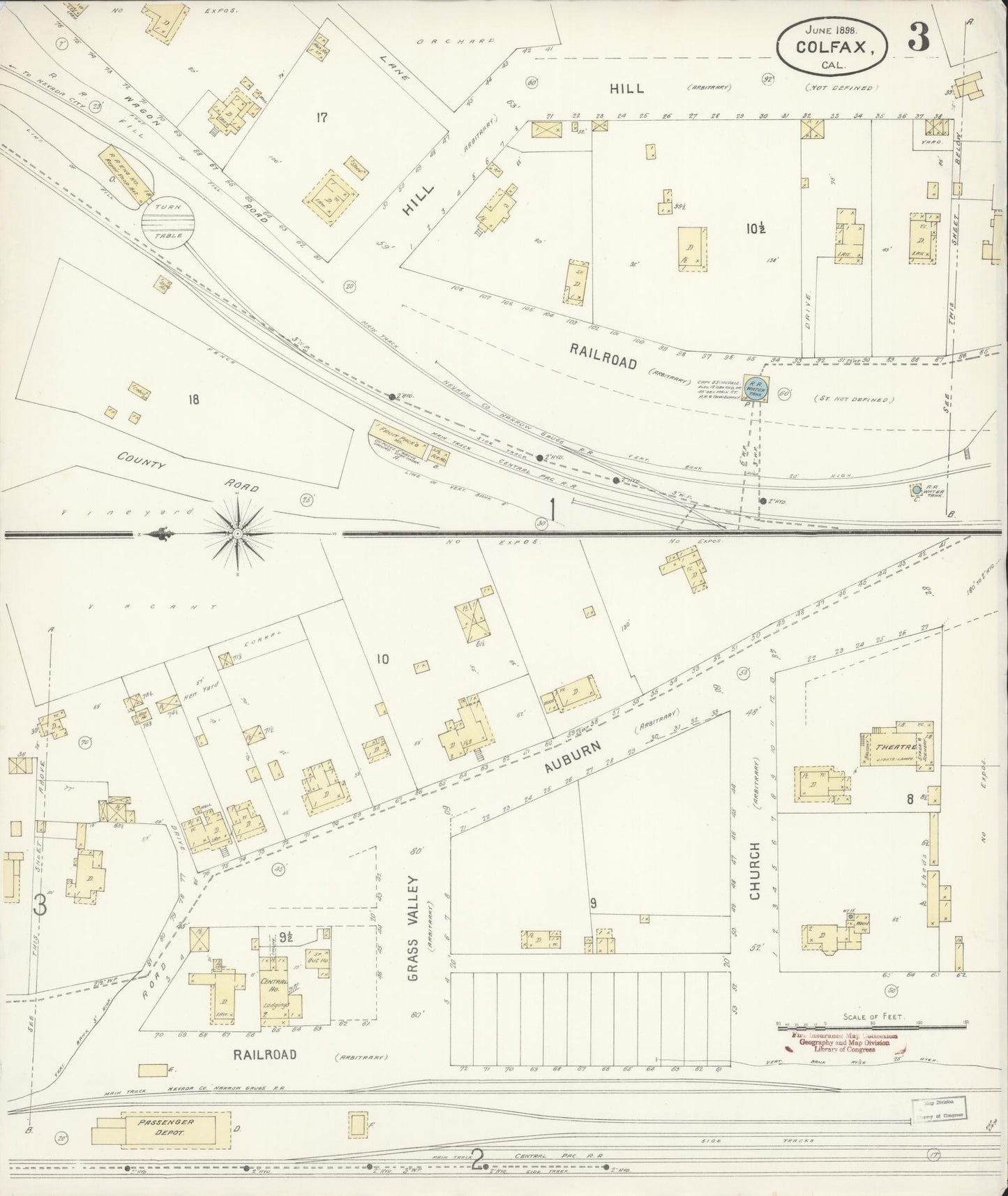 Sanborn Fire Insurance Map from Colfax, Placer County, California (1898), Sheet #0003 - Historic Sanborn Fire Insurance Map Print, vintage old map wall art, antique decor, genealogy gift, California California map