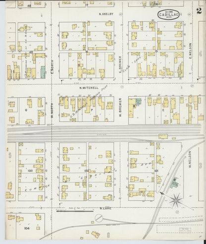 Sanborn Fire Insurance Map from Cadillac, Wexford County, Michigan (1895), Sheet #0002 - Historic Sanborn Fire Insurance Map Print, vintage old map wall art, antique decor, genealogy gift, Michigan Michigan map