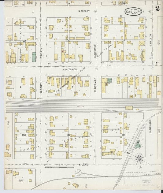 Sanborn Fire Insurance Map from Cadillac, Wexford County, Michigan (1895), Sheet #0002 - Historic Sanborn Fire Insurance Map Print, vintage old map wall art, antique decor, genealogy gift, Michigan Michigan map