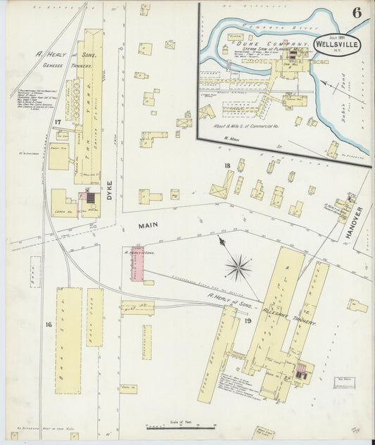 Sanborn Fire Insurance Map from Wellsville, Allegany County, New York (1891), Sheet #0006 - Historic Sanborn Fire Insurance Map Print, vintage old map wall art, antique decor, genealogy gift, New York New York map
