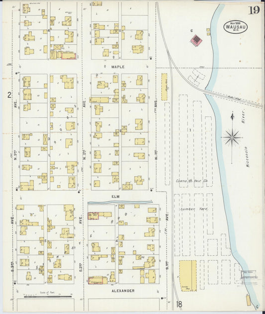 Sanborn Fire Insurance Map from Wausau, Marathon County, Wisconsin (1898), Sheet #0019 - Historic Sanborn Fire Insurance Map Print, vintage old map wall art, antique decor, genealogy gift, Wisconsin Wisconsin map