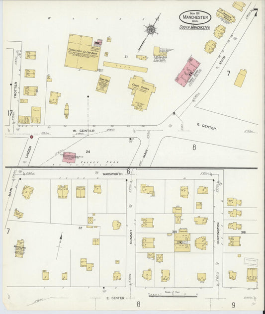 Sanborn Fire Insurance Map from Manchester, Hartford County, Connecticut (1911), Sheet #0007 - Historic Sanborn Fire Insurance Map Print, vintage old map wall art, antique decor, genealogy gift, Connecticut Connecticut map