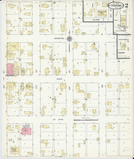 Sanborn Fire Insurance Map from Saint Francisville, Lawrence County, Illinois (1913), Sheet #0002 - Historic Sanborn Fire Insurance Map Print, vintage old map wall art, antique decor, genealogy gift, Illinois Illinois map