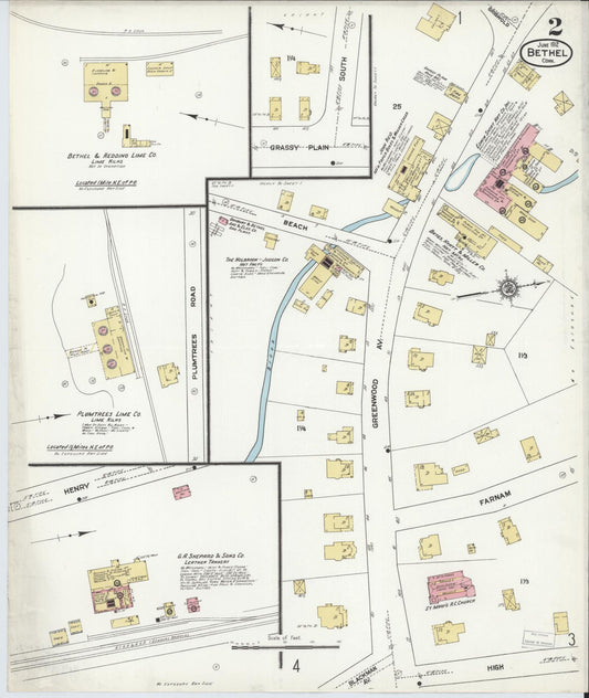 Sanborn Fire Insurance Map from Bethel, Fairfield County, Connecticut (1912), Sheet #0002 - Historic Sanborn Fire Insurance Map Print, vintage old map wall art, antique decor, genealogy gift, Connecticut Connecticut map