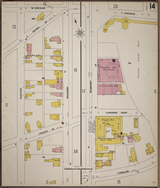 Sanborn Fire Insurance Map from Saratoga, Saratoga County, New York (1900), Sheet #0014 - Historic Sanborn Fire Insurance Map Print, vintage old map wall art, antique decor, genealogy gift, New York New York map