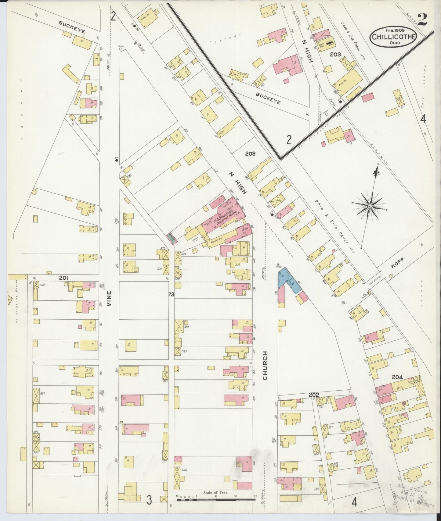 Sanborn Fire Insurance Map from Chillicothe, Ross County, Ohio (1909), Sheet #0002 - Complete Map Set gallery image, historic Sanborn map, vintage wall art, Ohio Ohio