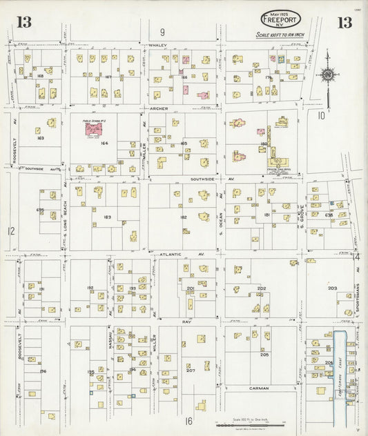 Sanborn Fire Insurance Map from Freeport, Nassau County, New York (1925), Sheet #0013 - Historic Sanborn Fire Insurance Map Print, vintage old map wall art, antique decor, genealogy gift, New York New York map