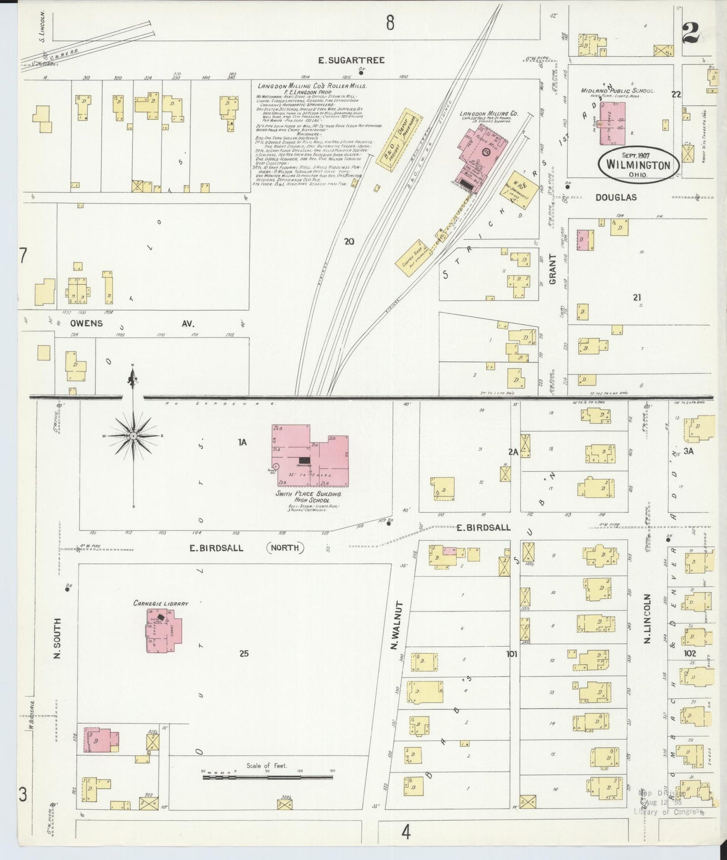Sanborn Fire Insurance Map from Wilmington, Clinton County, Ohio (1907), Sheet #0002 - Complete Map Set gallery image, historic Sanborn map, vintage wall art, Ohio Ohio