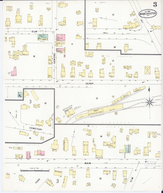Sanborn Fire Insurance Map from Manchester, Bennington County, Vermont (1897), Sheet #0003 - Historic Sanborn Fire Insurance Map Print, vintage old map wall art, antique decor, genealogy gift, Vermont Vermont map