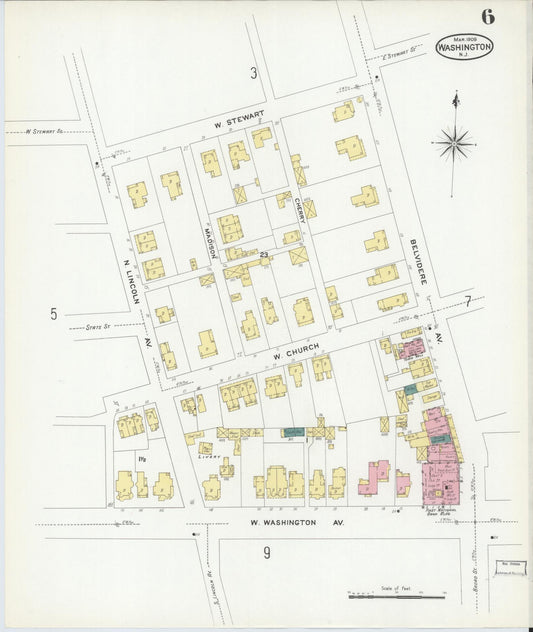 Sanborn Fire Insurance Map from Washington, Warren County, New Jersey (1909), Sheet #0006 - Historic Sanborn Fire Insurance Map Print, vintage old map wall art, antique decor, genealogy gift, New Jersey New Jersey map
