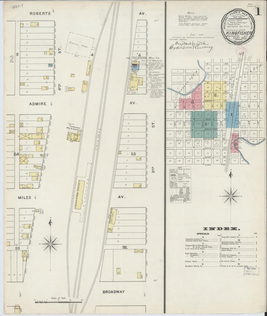Sanborn Fire Insurance Map from Kingfisher, Kingfisher County, Oklahoma (1894), Sheet #0001 - Historic Sanborn Fire Insurance Map Print, vintage old map wall art, antique decor, genealogy gift, Oklahoma Oklahoma map