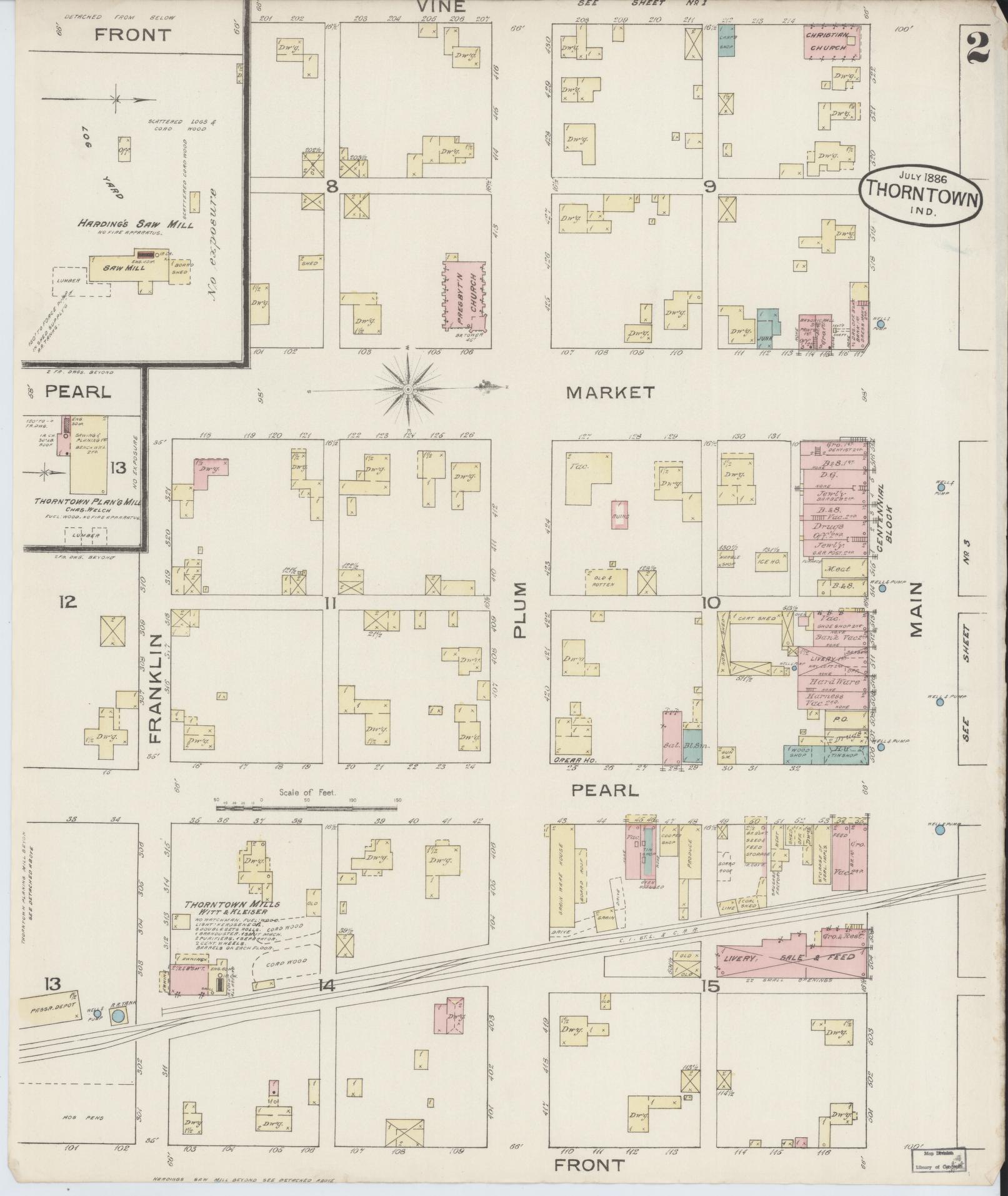 Sanborn Fire Insurance Map from Thorntown, Boone County, Indiana (1886), Sheet #0002 - Complete Map Set gallery image, historic Sanborn map, vintage wall art, Indiana Indiana