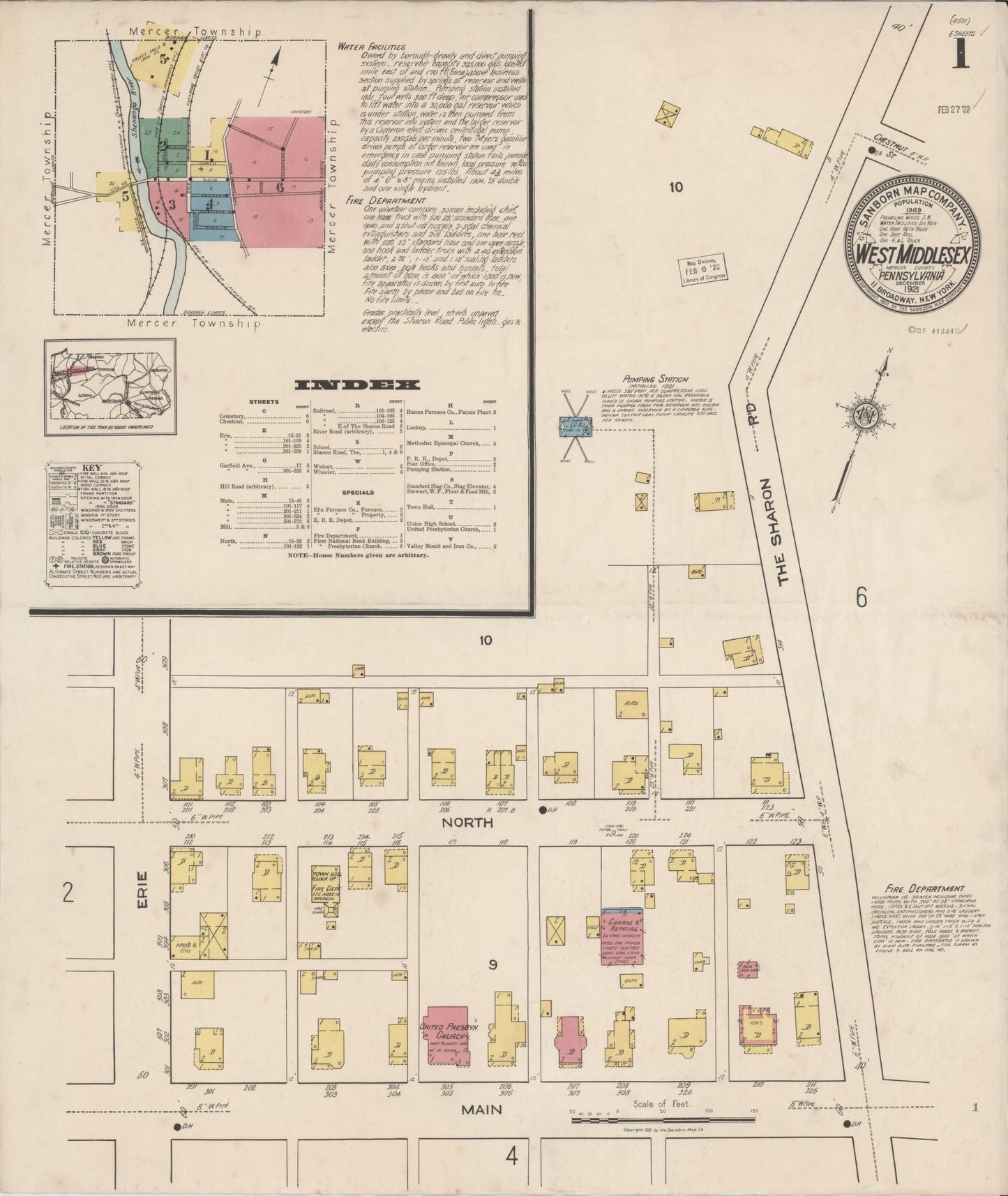 Sanborn Fire Insurance Map from West Middlesex, Mercer County, Pennsylvania (1921), Sheet #0001 - Complete Map Set gallery image, historic Sanborn map, vintage wall art, Pennsylvania Pennsylvania