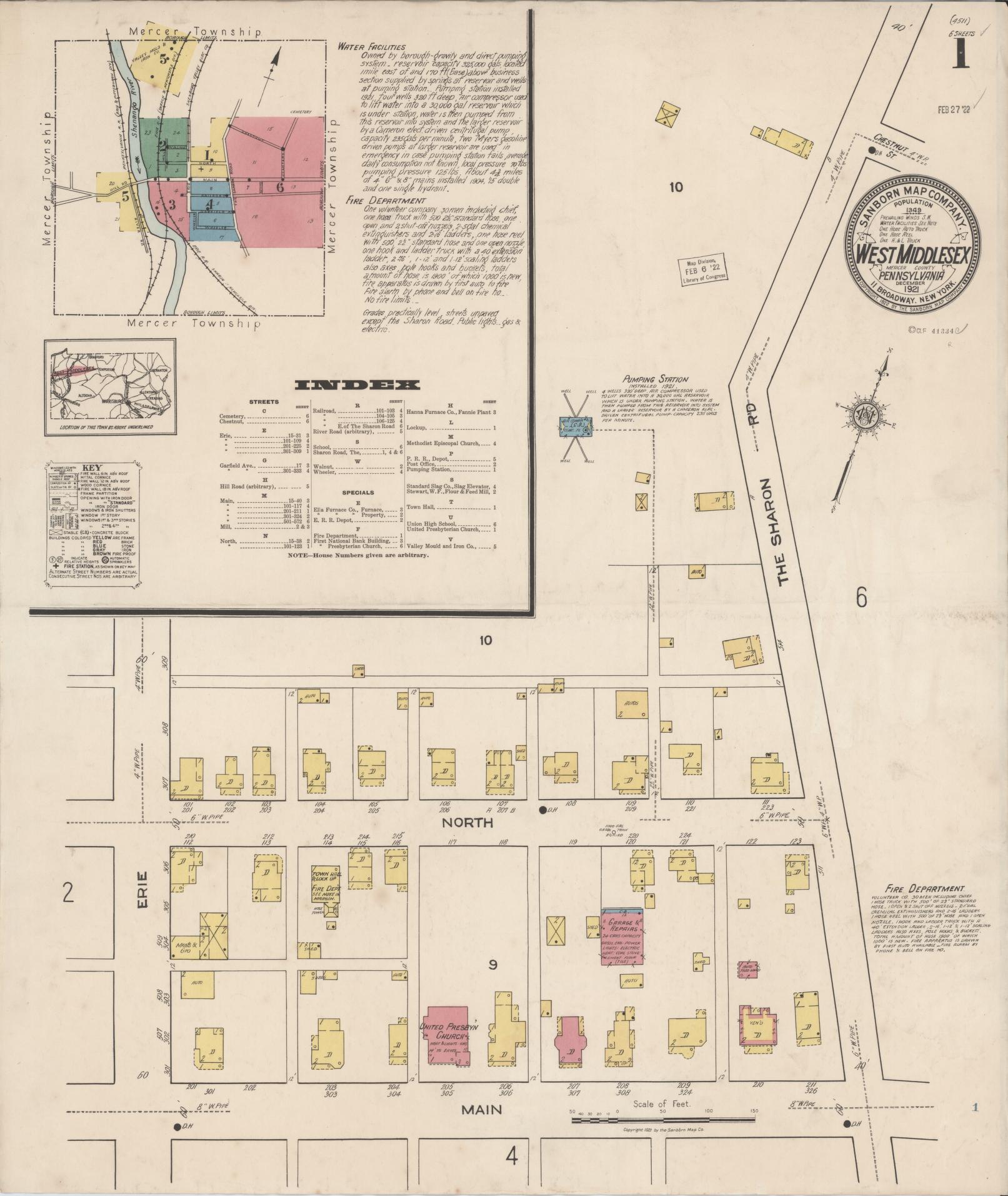 Sanborn Fire Insurance Map from West Middlesex, Mercer County, Pennsylvania (1921), Sheet #0001 - Complete Map Set gallery image, historic Sanborn map, vintage wall art, Pennsylvania Pennsylvania