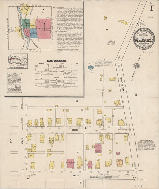 Sanborn Fire Insurance Map from West Middlesex, Mercer County, Pennsylvania (1921), Sheet #0001 - Complete Map Set gallery image, historic Sanborn map, vintage wall art, Pennsylvania Pennsylvania
