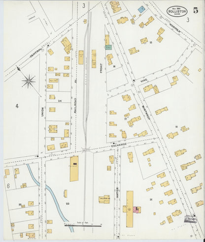 Sanborn Fire Insurance Map from Holliston, Middlesex County, Massachusetts (1906), Sheet #0005 - Historic Sanborn Fire Insurance Map Print, vintage old map wall art, antique decor, genealogy gift, Massachusetts Massachusetts map