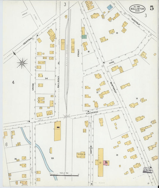 Sanborn Fire Insurance Map from Holliston, Middlesex County, Massachusetts (1906), Sheet #0005 - Historic Sanborn Fire Insurance Map Print, vintage old map wall art, antique decor, genealogy gift, Massachusetts Massachusetts map