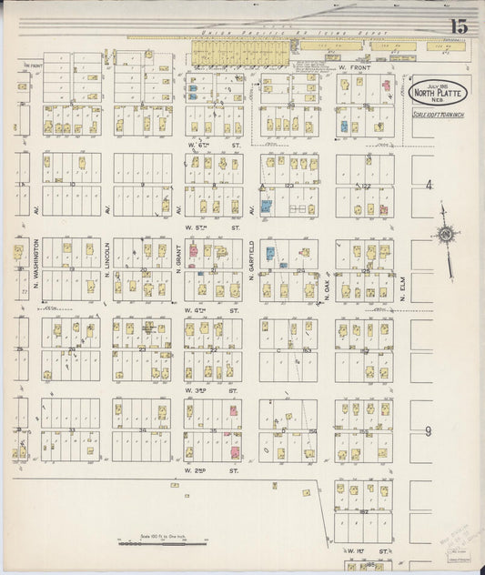Sanborn Fire Insurance Map from North Platte, Lincoln County, Nebraska (1915), Sheet #0015 - Historic Sanborn Fire Insurance Map Print, vintage old map wall art, antique decor, genealogy gift, Nebraska Nebraska map
