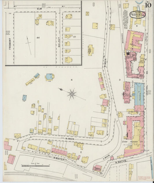 Sanborn Fire Insurance Map from Peekskill, Westchester County, New York (1895), Sheet #0010 - Historic Sanborn Fire Insurance Map Print, vintage old map wall art, antique decor, genealogy gift, New York New York map