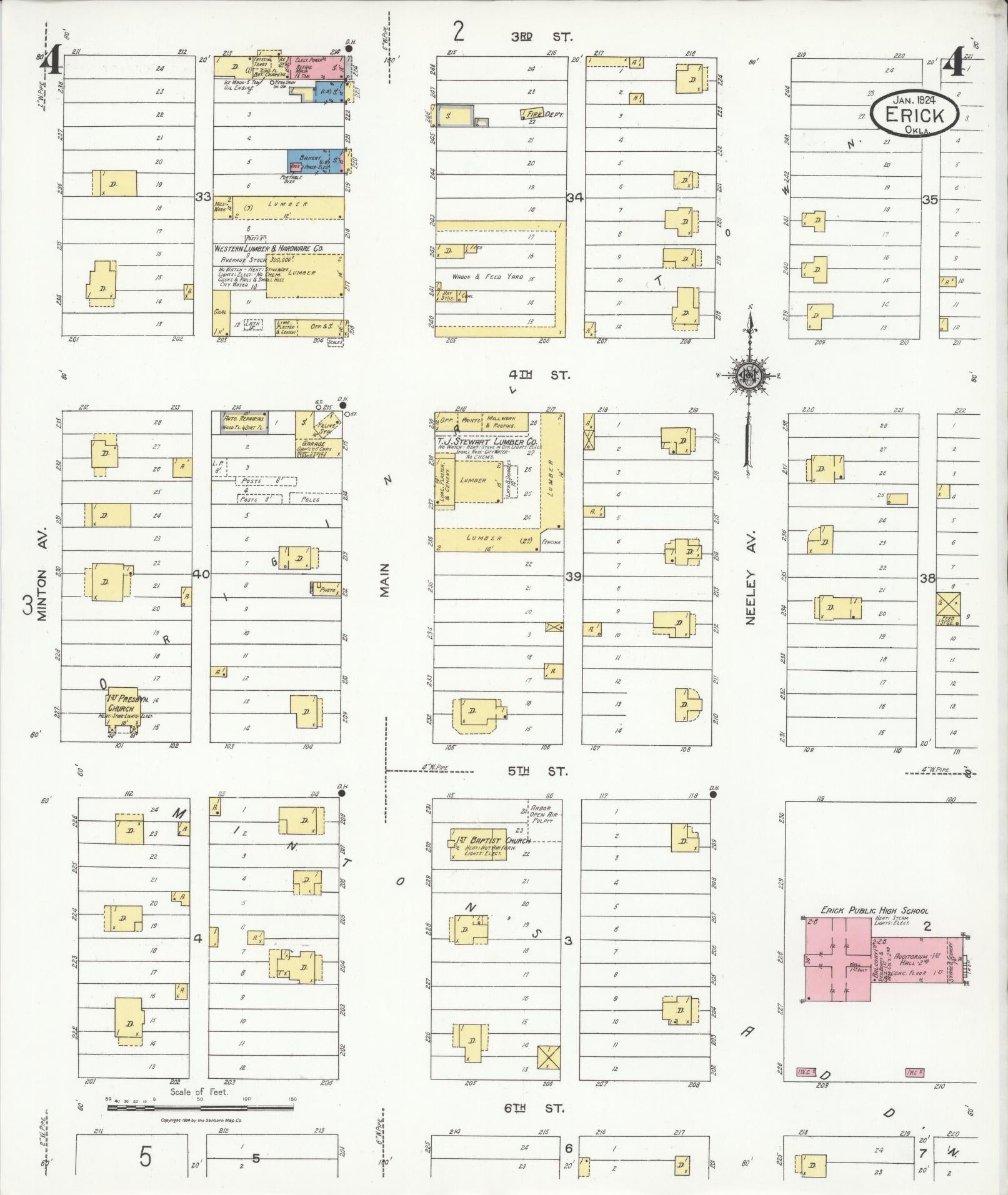 Sanborn Fire Insurance Map from Erick, Beckham County, Oklahoma (1924), Sheet #0004 - Complete Map Set gallery image, historic Sanborn map, vintage wall art, Oklahoma Oklahoma