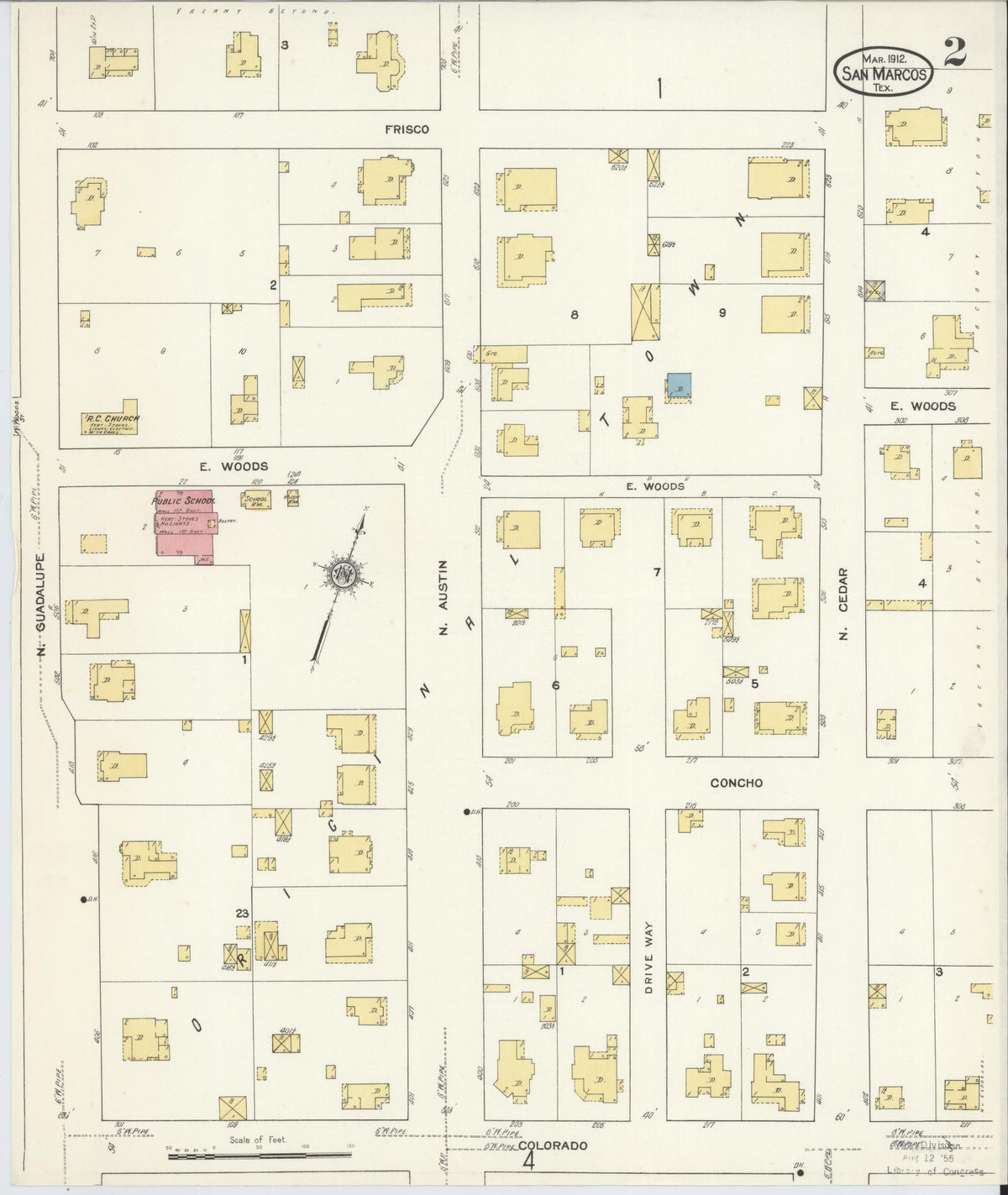 Sanborn Fire Insurance Map from San Marcos, Hays County, Texas (1912), Sheet #0002 - Complete Map Set gallery image, historic Sanborn map, vintage wall art, Texas Texas