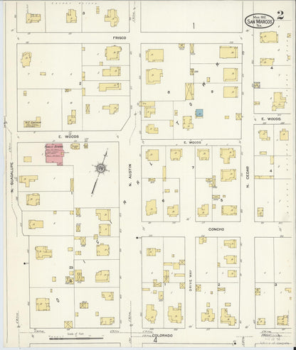 Sanborn Fire Insurance Map from San Marcos, Hays County, Texas (1912), Sheet #0002 - Complete Map Set gallery image, historic Sanborn map, vintage wall art, Texas Texas
