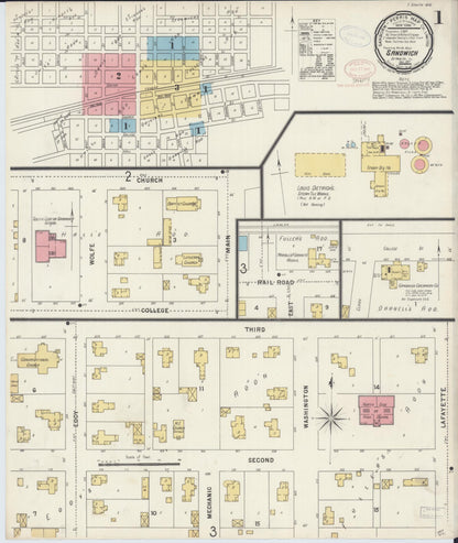 Sanborn Fire Insurance Map from Sandwich, De Kalb County, Illinois (1897), Sheet #0001 - Historic Sanborn Fire Insurance Map Print, vintage old map wall art, antique decor, genealogy gift, Illinois Illinois map