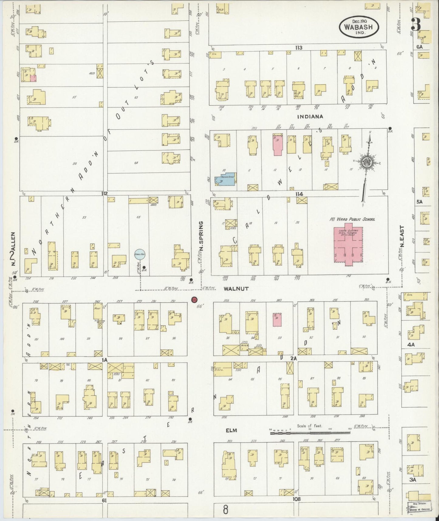 Sanborn Fire Insurance Map from Wabash, Wabash County, Indiana (1910), Sheet #0003 - Complete Map Set gallery image, historic Sanborn map, vintage wall art, Indiana Indiana