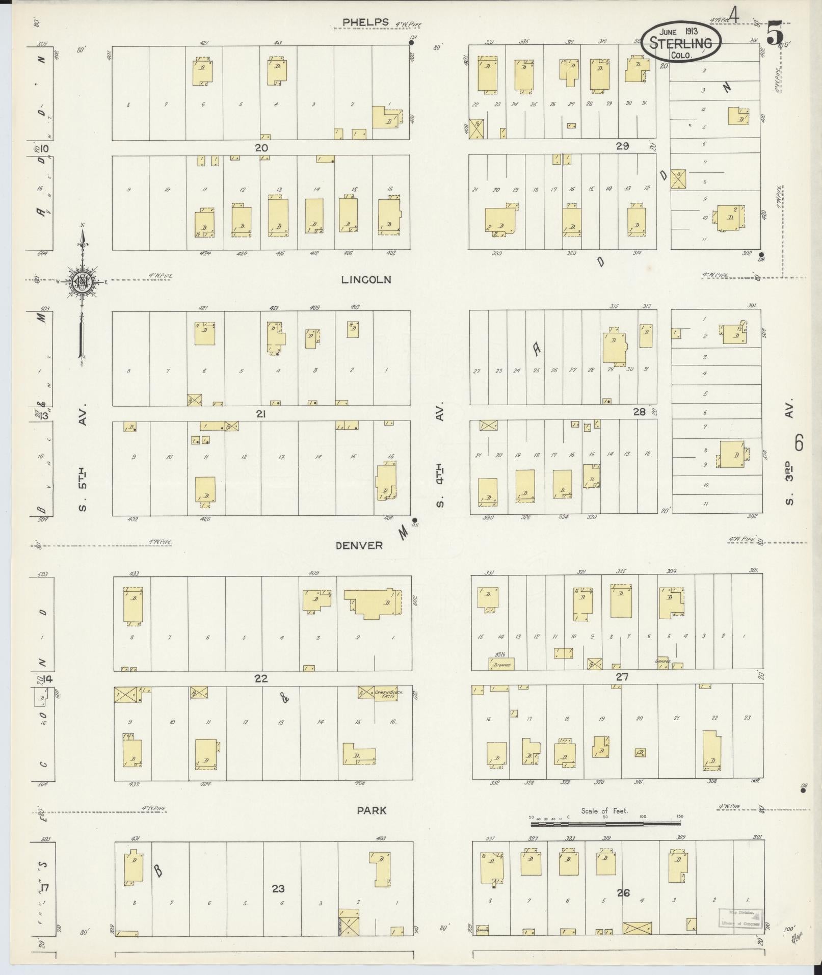 Sanborn Fire Insurance Map from Sterling, Logan County, Colorado (1913), Sheet #0005 - Complete Map Set gallery image, historic Sanborn map, vintage wall art, Colorado Colorado