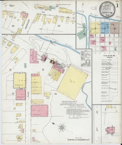 Sanborn Fire Insurance Map from Carrollton, Carroll County, Kentucky (1893), Sheet #0001 - Complete Map Set gallery image, historic Sanborn map, vintage wall art, Kentucky Kentucky