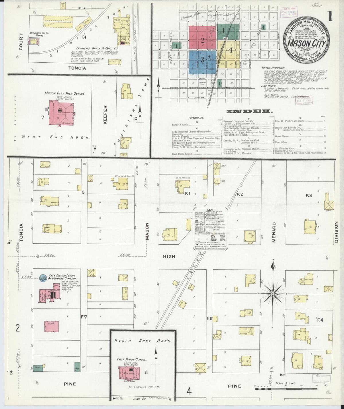 Sanborn Fire Insurance Map from Mason City, Mason County, Illinois (1909), Sheet #0001 - Complete Map Set gallery image, historic Sanborn map, vintage wall art, Illinois Illinois