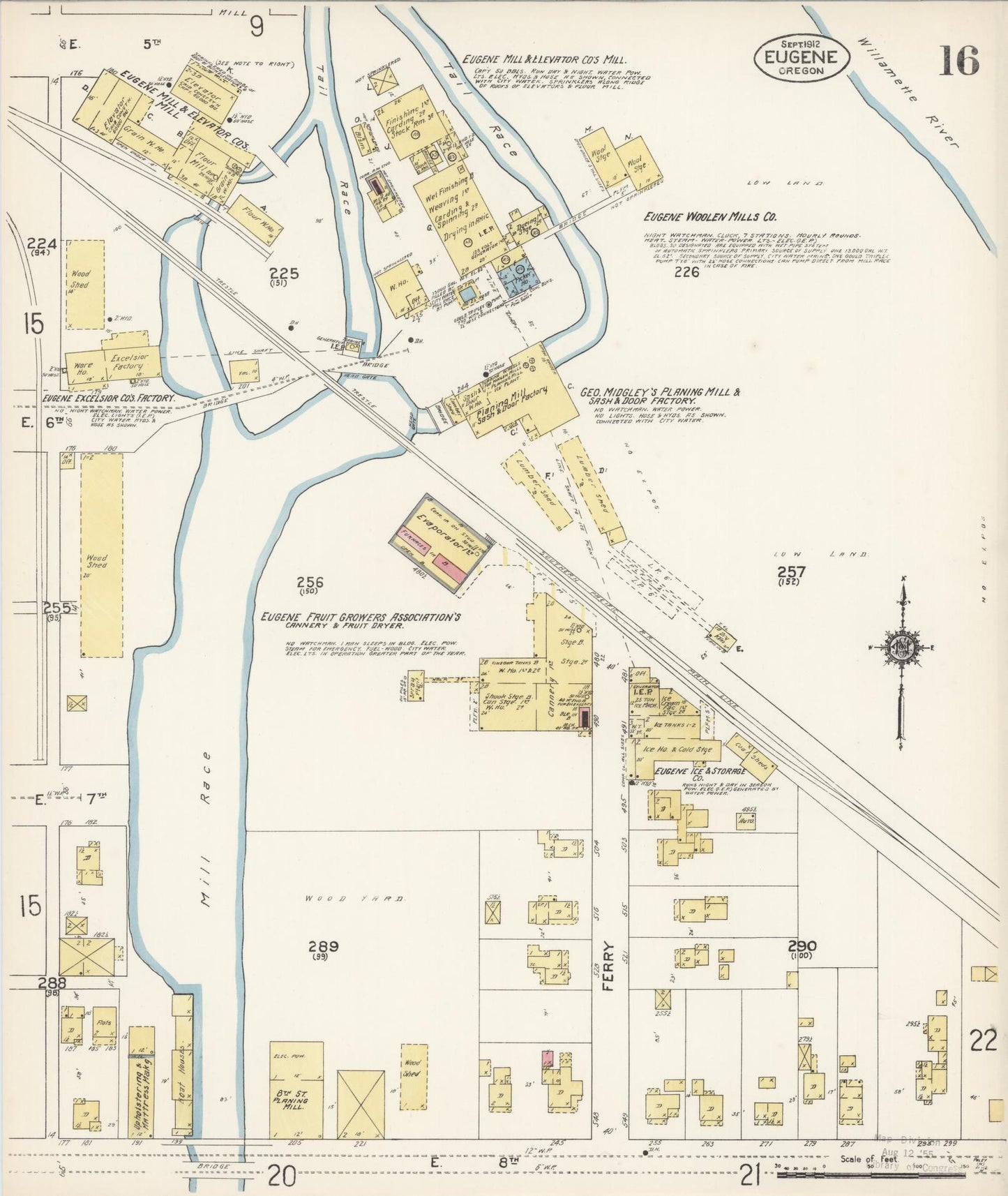 Sanborn Fire Insurance Map from Eugene, Lane County, Oregon (1912), Sheet #0016 - Historic Sanborn Fire Insurance Map Print, vintage old map wall art, antique decor, genealogy gift, Oregon Oregon map