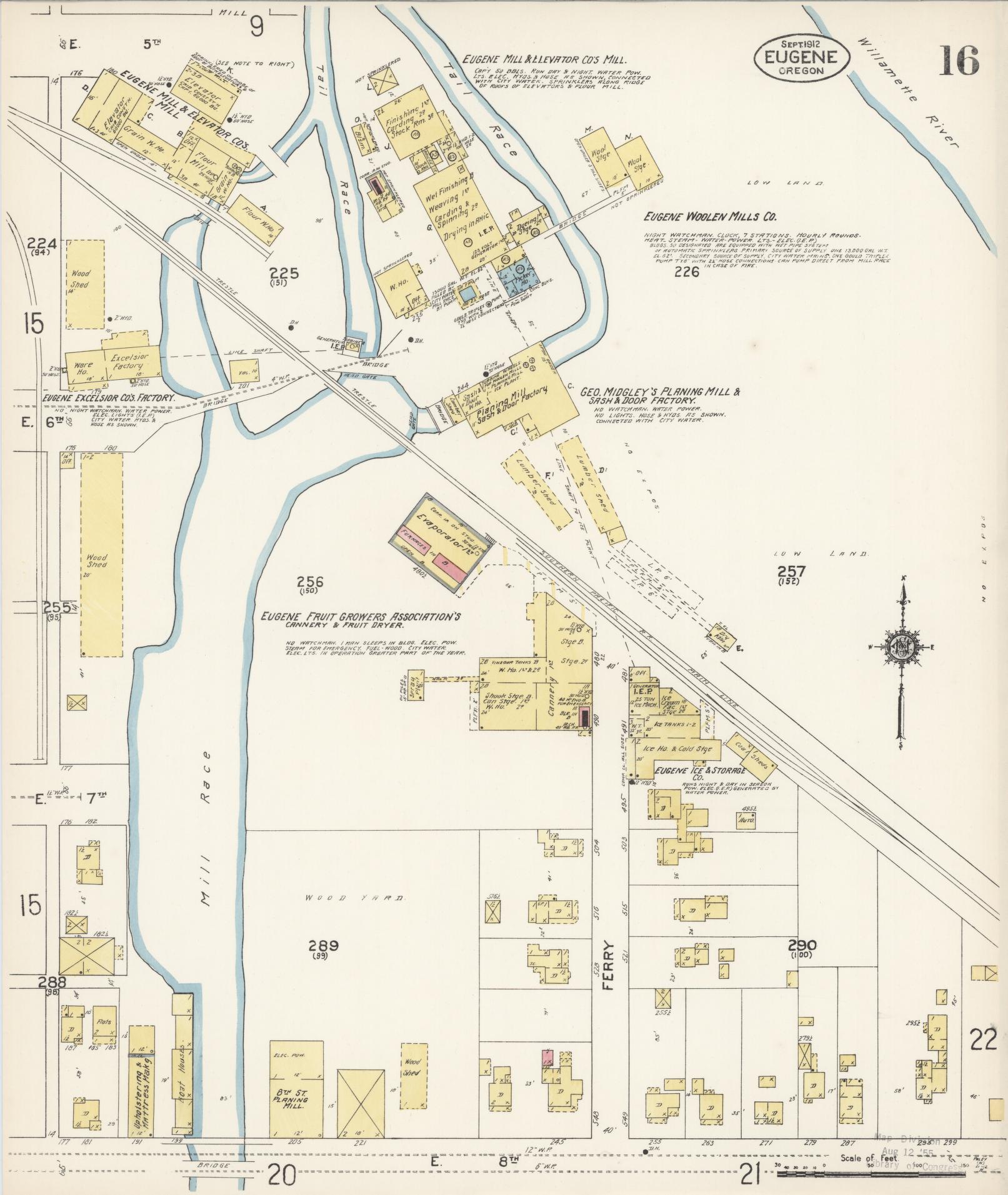 Sanborn Fire Insurance Map from Eugene, Lane County, Oregon (1912), Sheet #0016 - Historic Sanborn Fire Insurance Map Print, vintage old map wall art, antique decor, genealogy gift, Oregon Oregon map