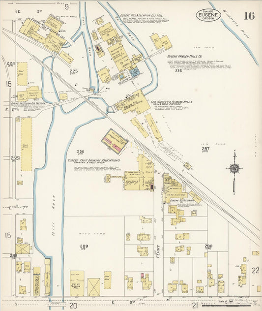 Sanborn Fire Insurance Map from Eugene, Lane County, Oregon (1912), Sheet #0016 - Historic Sanborn Fire Insurance Map Print, vintage old map wall art, antique decor, genealogy gift, Oregon Oregon map