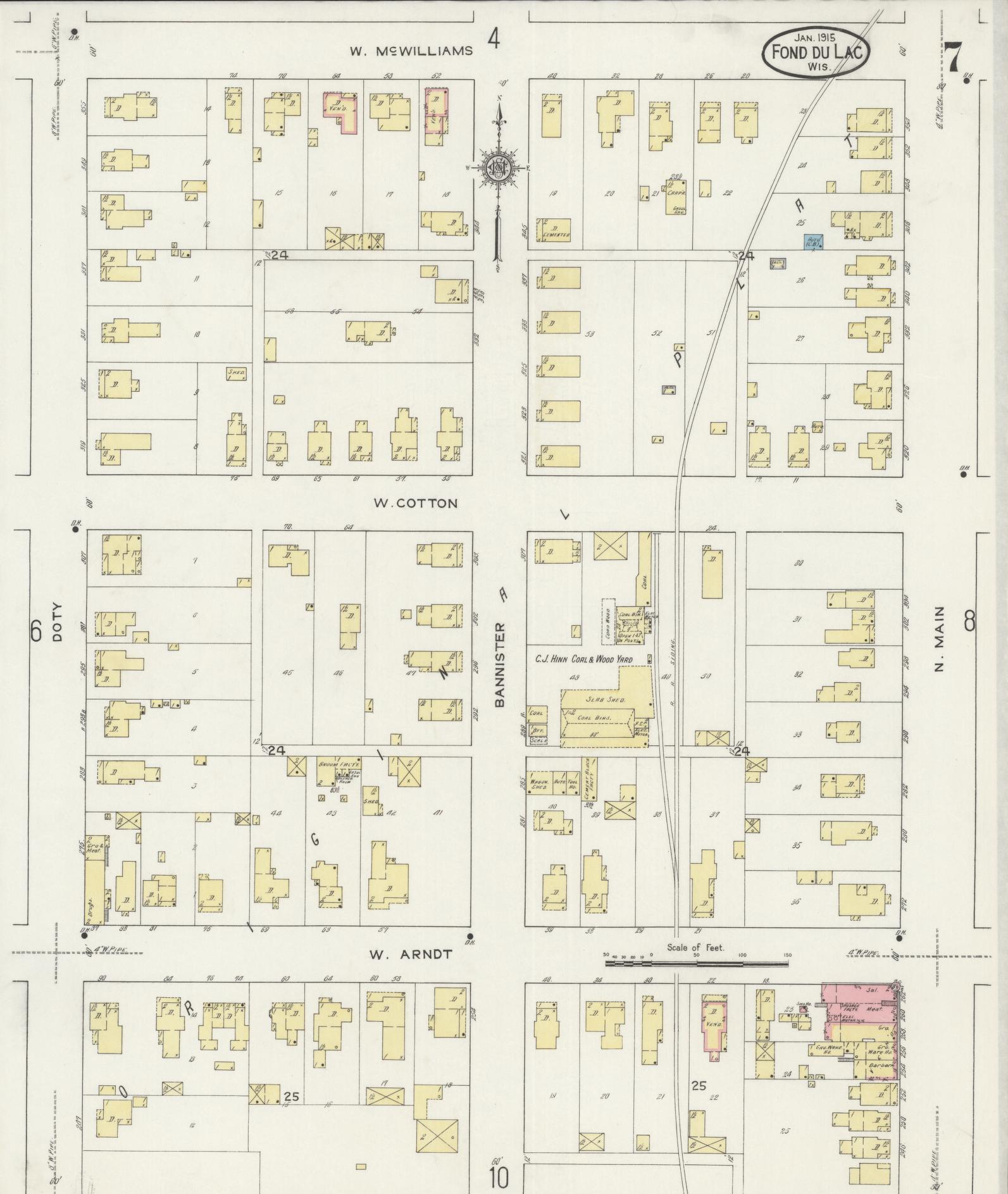 Sanborn Fire Insurance Map from Fond du Lac, Fond du Lac County, Wisconsin (1915), Sheet #0007 - Complete Map Set gallery image, historic Sanborn map, vintage wall art, Wisconsin Wisconsin