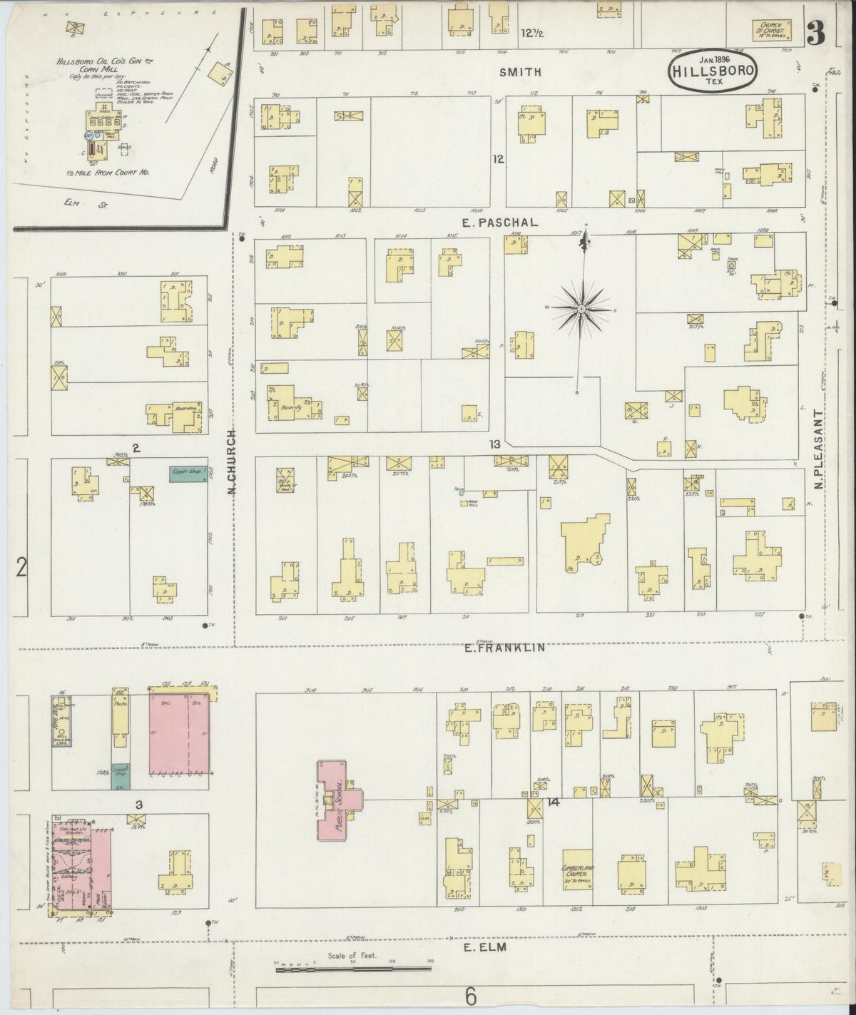 Sanborn Fire Insurance Map from Hillsboro, Hill County, Texas (1896), Sheet #0003 - Complete Map Set gallery image, historic Sanborn map, vintage wall art, Texas Texas