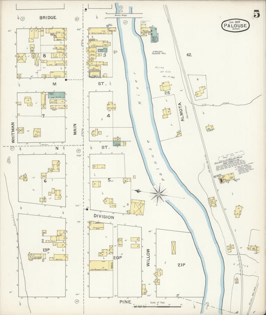 Sanborn Fire Insurance Map from Palouse City, Whitman County, Washington (1893), Sheet #0005 - Historic Sanborn Fire Insurance Map Print, vintage old map wall art, antique decor, genealogy gift, Washington Washington map