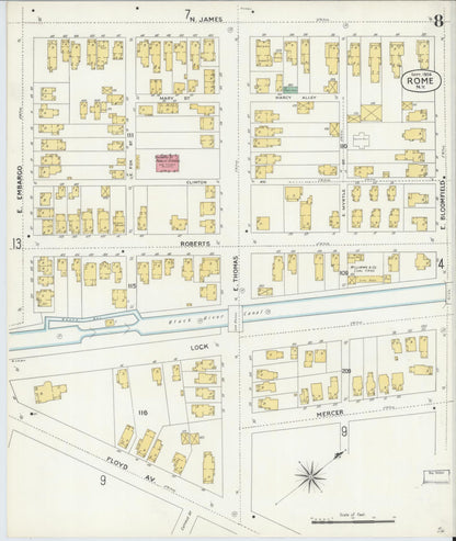 Sanborn Fire Insurance Map from Rome, Oneida County, New York (1904), Sheet #0008 - Historic Sanborn Fire Insurance Map Print, vintage old map wall art, antique decor, genealogy gift, New York New York map