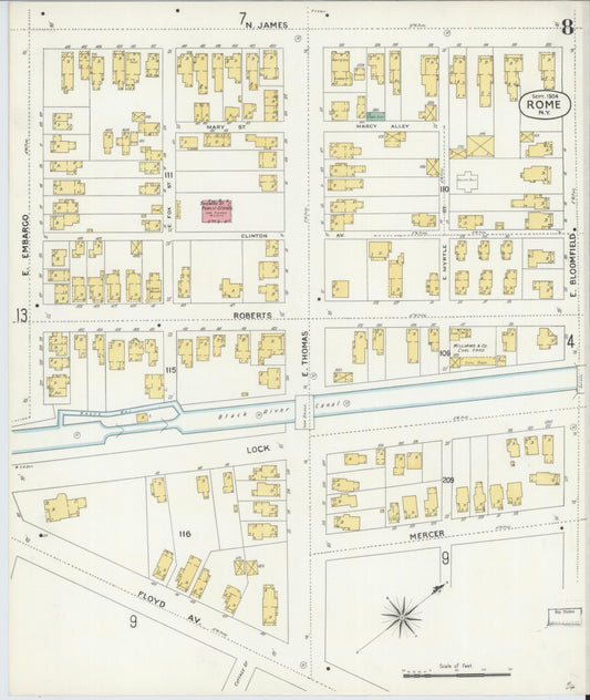 Sanborn Fire Insurance Map from Rome, Oneida County, New York (1904), Sheet #0008 - Historic Sanborn Fire Insurance Map Print, vintage old map wall art, antique decor, genealogy gift, New York New York map