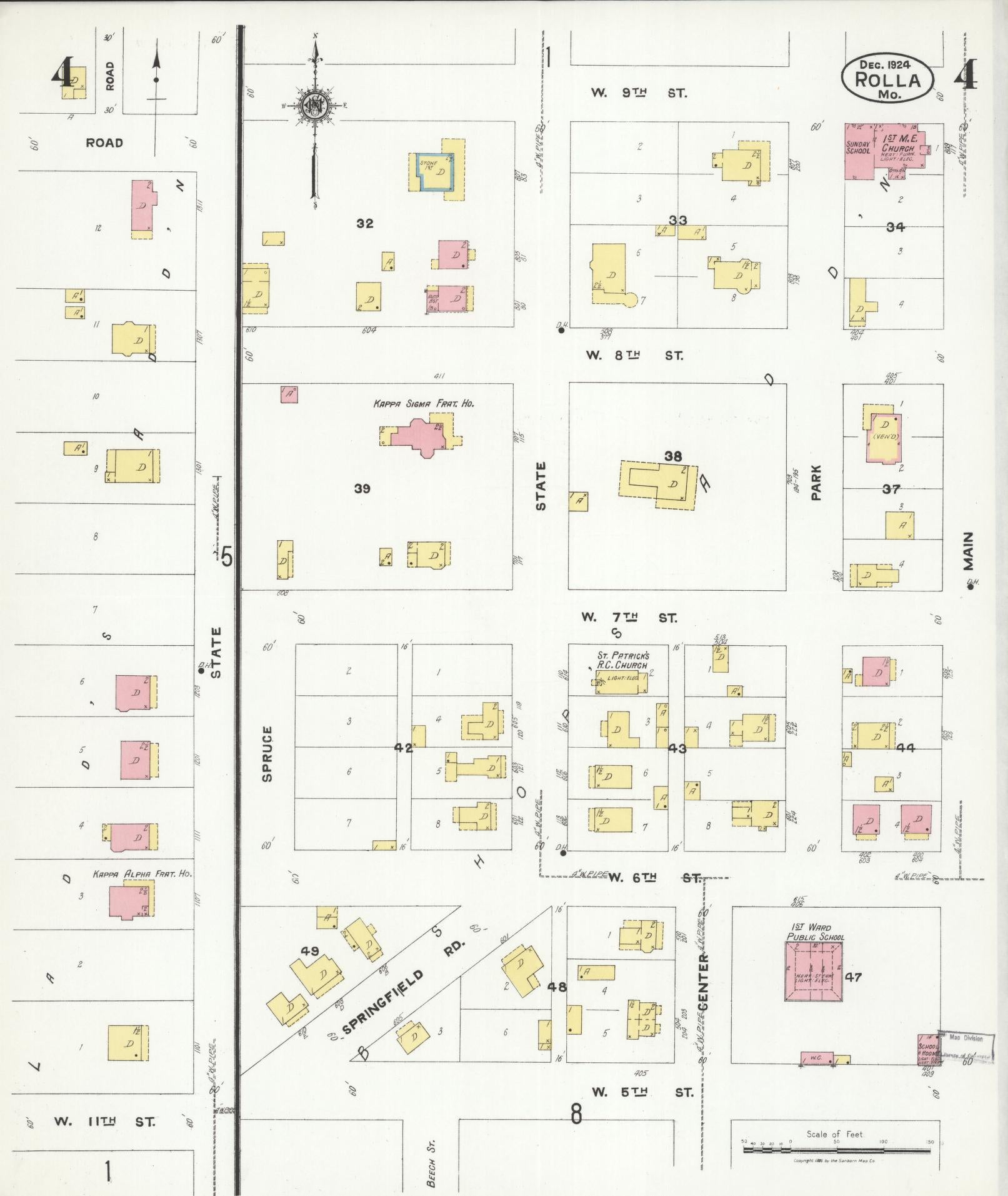 Sanborn Fire Insurance Map from Rolla, Phelps County, Missouri (1924), Sheet #0004 - Complete Map Set gallery image, historic Sanborn map, vintage wall art, Missouri Missouri