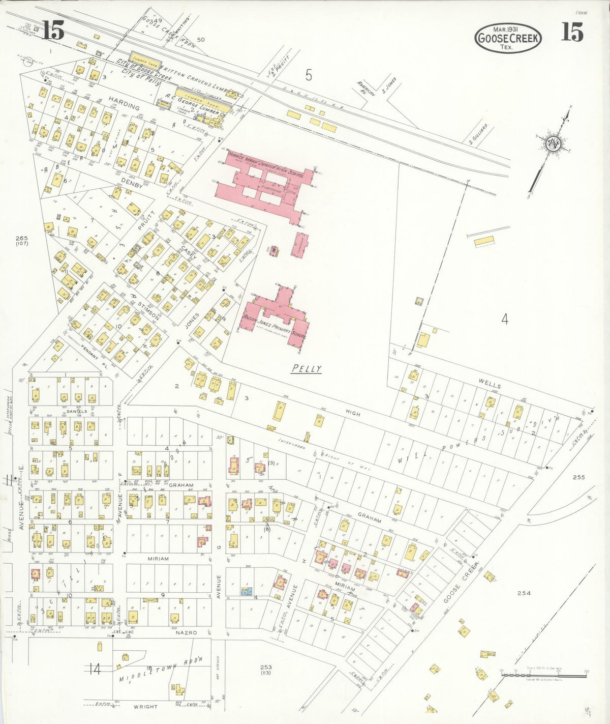 Sanborn Fire Insurance Map from Goose Creek, Harris County, Texas (1931), Sheet #0015 - Complete Map Set gallery image, historic Sanborn map, vintage wall art, Texas Texas