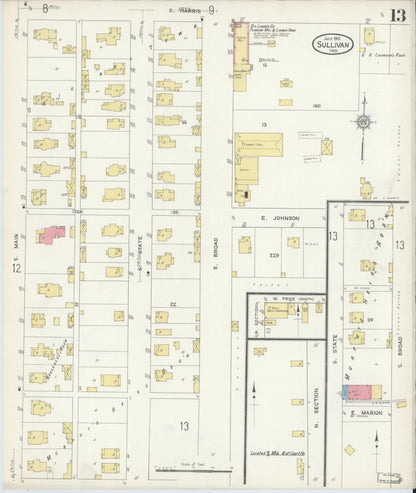Sanborn Fire Insurance Map from Sullivan, Sullivan County, Indiana (1913), Sheet #0013 - Historic Sanborn Fire Insurance Map Print, vintage old map wall art, antique decor, genealogy gift, Indiana Indiana map