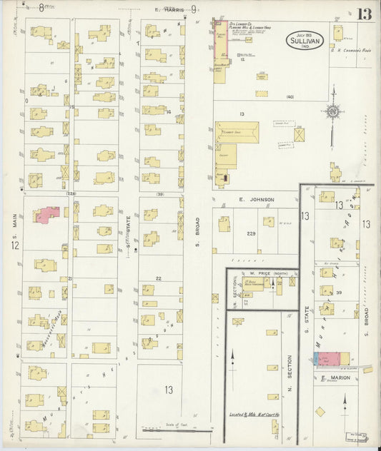 Sanborn Fire Insurance Map from Sullivan, Sullivan County, Indiana (1913), Sheet #0013 - Historic Sanborn Fire Insurance Map Print, vintage old map wall art, antique decor, genealogy gift, Indiana Indiana map