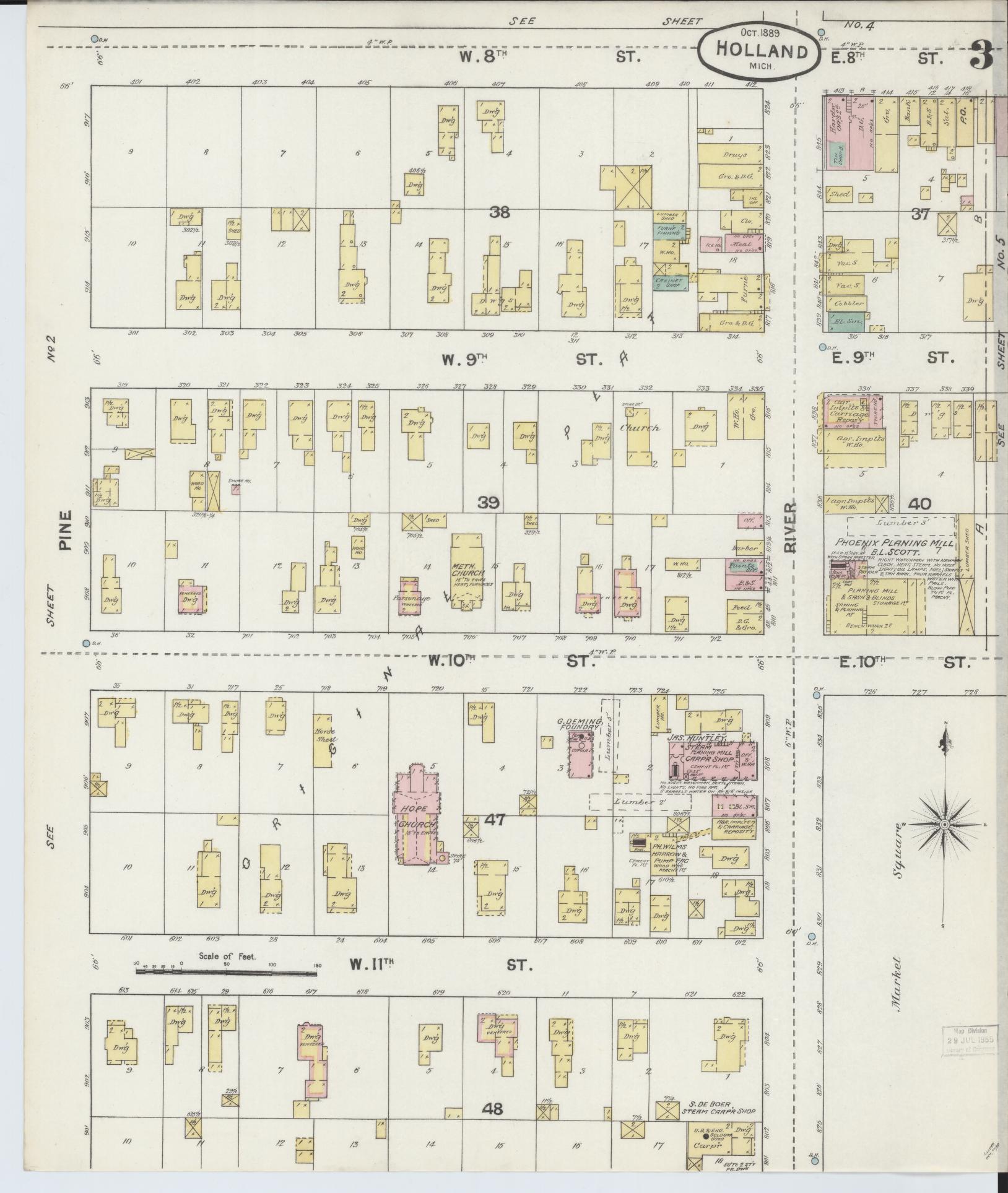 Sanborn Fire Insurance Map from Holland, Ottawa County, Michigan (1889), Sheet #0003 - Complete Map Set gallery image, historic Sanborn map, vintage wall art, Michigan Michigan